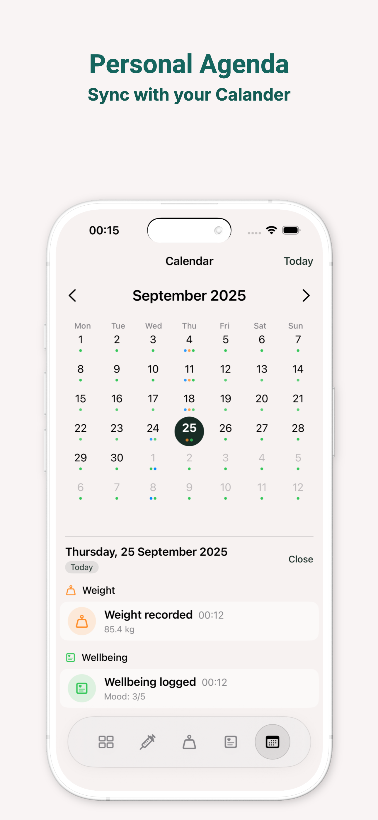 Calendar view with injection schedule